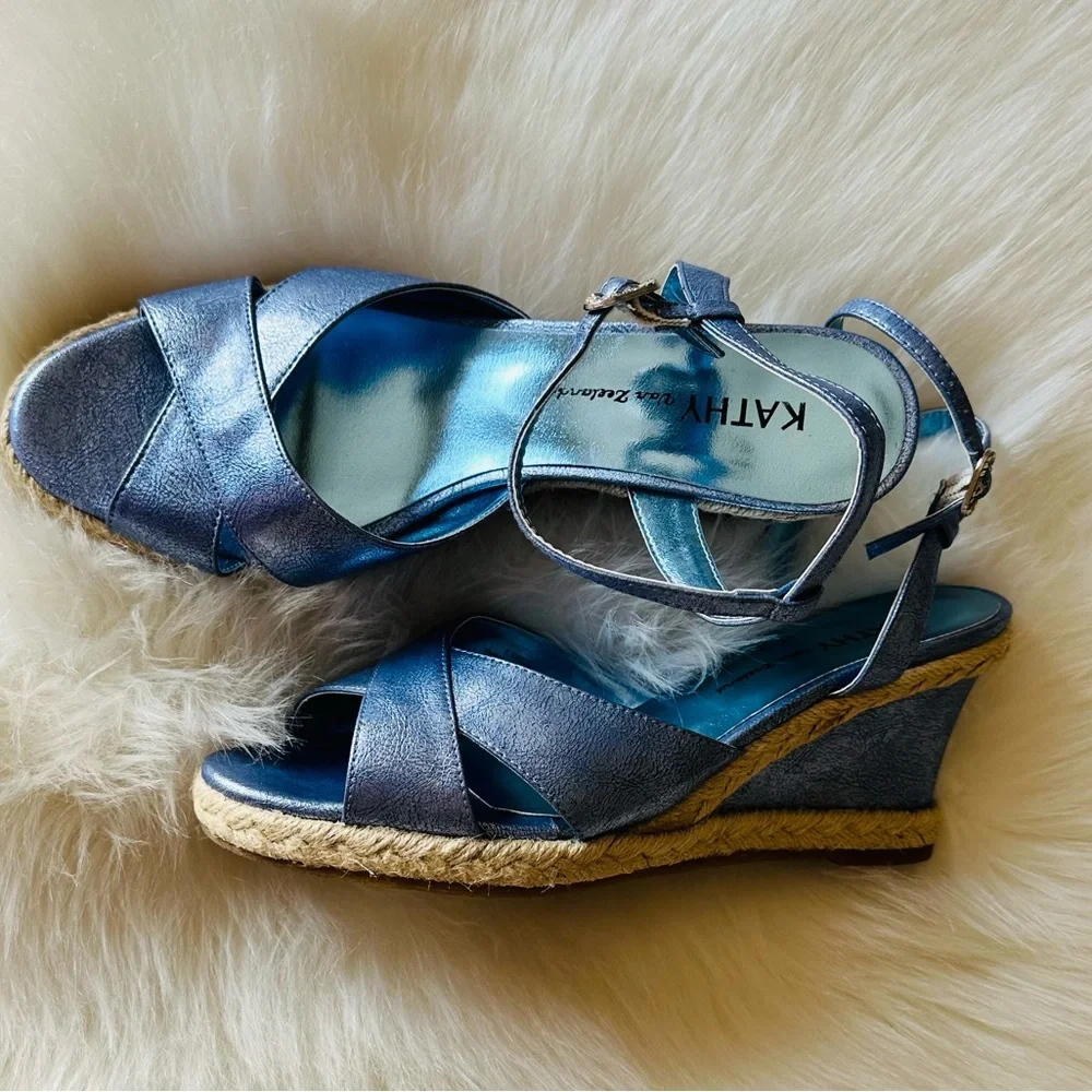 Kathy Van Zeeland Metallic Silver Espadrille Sandals